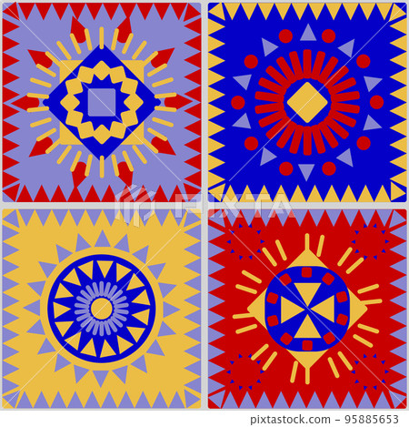 a pattern without a background of colorful bright and contrasting geometric shapes 95885653