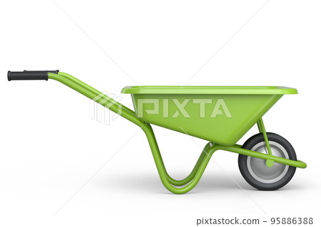 Garden wheelbarrow isolated on white background. Handcart with wheel. Garden wheelbarrow isolated on white background. Handcart with wheel. 95886388