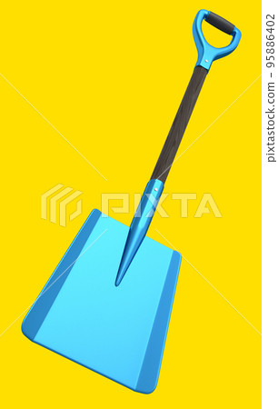 Garden shovel with wooden handle on yellow background, summer camping concept Garden shovel with wooden handle on yellow background, summer camping concept 95886402