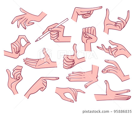 Various gestures of hands. Isolated on white background 95886835