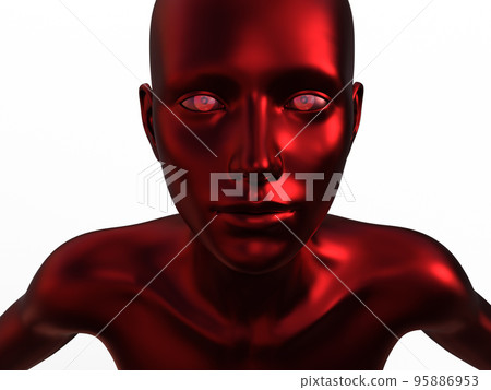 3D render portrait of a red bald woman on a white background. 95886953
