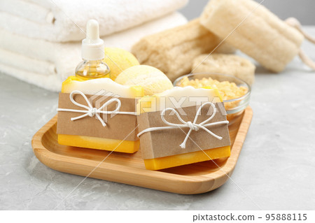 Natural handmade soap bars on marble table Natural handmade soap bars on marble table 95888115