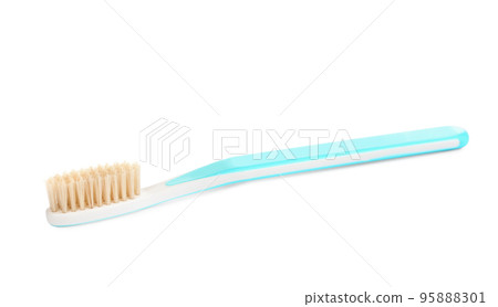 Natural bristle toothbrush with blue handle isolated on white 95888301