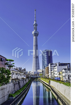 Tokyo Skytree - Scenery from Jukkenbashi bridge spanning the Kitajukken River 95889307