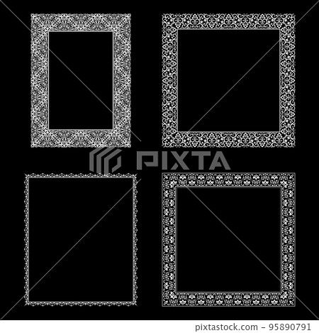 Set of decorative frames Elegant vector element for design in Eastern style, place for text. Floral black and white borders. Lace illustration for invitations and greeting cards. 95890791