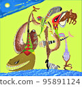 如果你畫它，它看起來像一個水邊鳥，魚，野獸，昆蟲，蛇 95891124