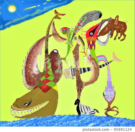 如果你畫它，它看起來像一個水邊鳥，魚，野獸，昆蟲，蛇 95891124