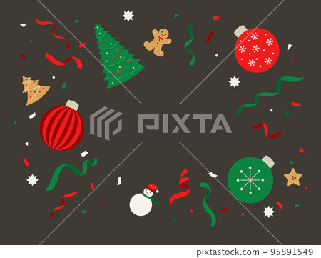 Christmas decorations and confetti illustration 95891549