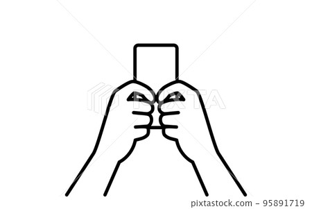 Operating a smartphone, a simple line drawing holding a smartphone with both hands 95891719