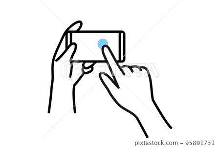 Illustration of the action of operating (tapping) a smartphone 95891731