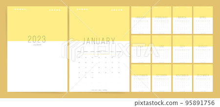 2023 calendar template. Week starts Sunday. Modern monthly calendar planner design for printing. Set of 12 pages desk or wall calendar. Cute dairy design in minimalist style. 2023 calendar template. Week starts Sunday. Modern monthly calendar planner design for printing. Set of 12 pages desk or wall calendar. Cute dairy design in minimalist style. 95891756