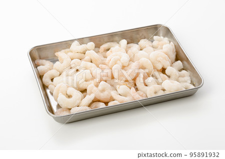 不銹鋼盤中的冷凍蝦仁 95891932