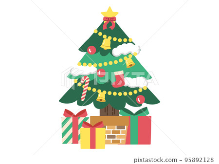 Illustration of a Christmas tree and a Christmas gift / no line drawing 95892128
