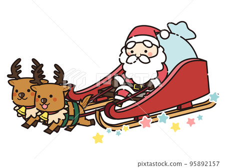 Illustration of Santa Claus and reindeer riding a sleigh 95892157