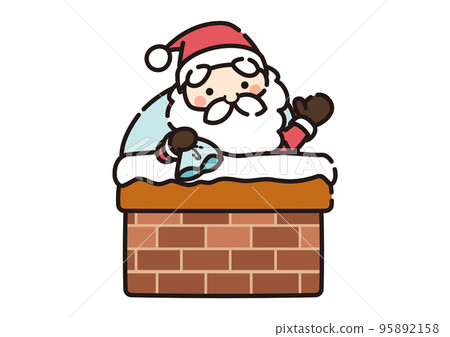 Illustration of Santa Claus looking out of the chimney 95892158