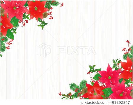 Poinsettia and Sankirai background (diagonal, white wood grain) Poinsettia and Sankirai background (diagonal, white wood grain) 95892847