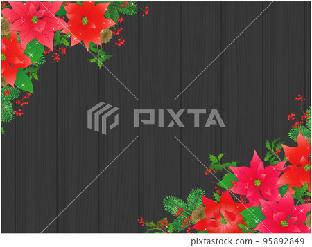 Poinsettia and Sankirai background (diagonal, black wood grain) 95892849