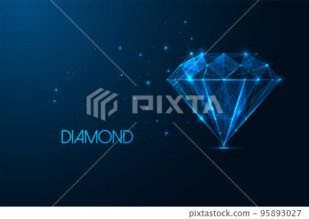 Futuristic glowing diamond symbol isolated on blue background. Luxury, value concept. 95893027
