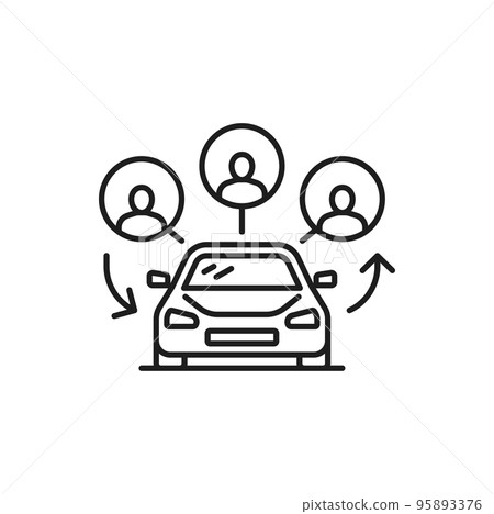 Carpool share, people using car share service. Carpooling or car-sharing, ride-sharing and lift-sharing linear icon. Multiple drivers on car on rent Carpool share, people using car share service. Carpooling or car-sharing, ride-sharing and lift-sharing linear icon. Multiple drivers on car on rent 95893376