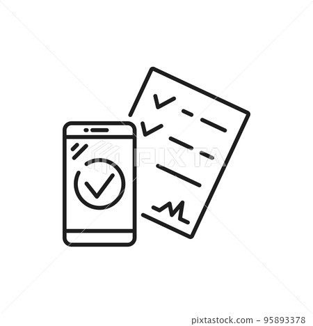 Driver license card checked in smartphone isolated personal documents on car with chip. Vector checked documents for automobile sharing Driver license card checked in smartphone isolated personal documents on car with chip. Vector checked documents for automobile sharing 95893378