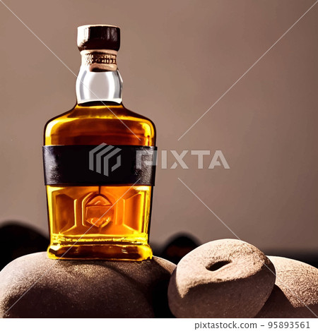 whiskey on clear glass and bottle also diced ice alcohol drawing. picture & image beverage illustration for background whiskey on clear glass and bottle also diced ice alcohol drawing. picture & image beverage illustration for background 95893561