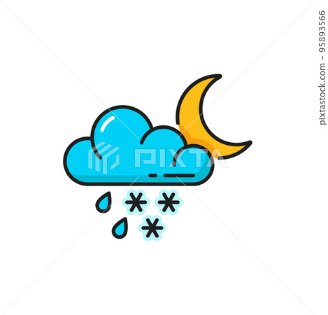 Weather forecast, cloud, rain, snow and moon icon, vector color outline symbol. Night weather forecast of rainy snowfall and cloudy overcast for climate meteorology Weather forecast, cloud, rain, snow and moon icon, vector color outline symbol. Night weather forecast of rainy snowfall and cloudy overcast for climate meteorology 95893566
