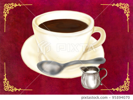 咖啡 _ 用勺子牛奶 _ 復古背景 _ 紅色 _ 側身 咖啡 _ 用勺子牛奶 _ 復古背景 _ 紅色 _ 側身 95894070