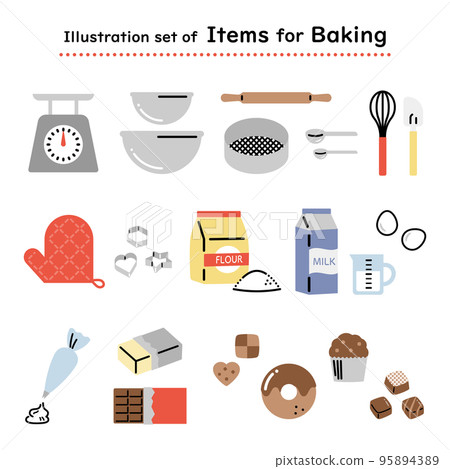 Various sweets making items illustration set/line drawing style 95894389
