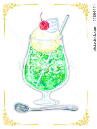 奶油蘇打水_melon_retro background_white 95894464