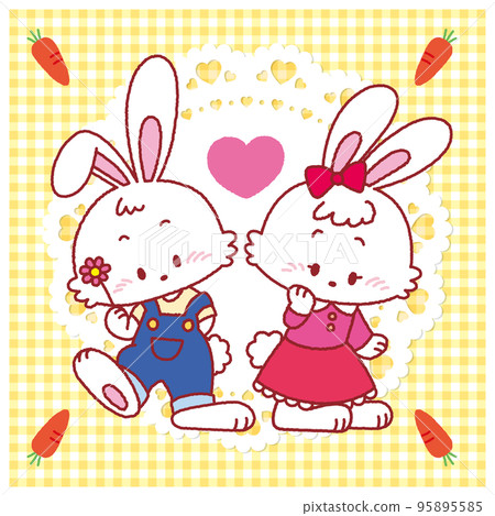 Illustration of a cute retro gingham rabbit couple Illustration of a cute retro gingham rabbit couple 95895585