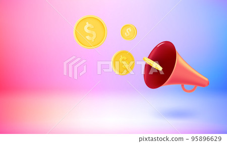 Loudspeaker with new messages. Vector 3d banner with doodling Loudspeaker with new messages. Vector 3d banner with doodling 95896629