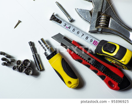 Construction tools on white background with copy space 95896925