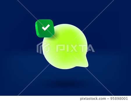 Internet chat balloon with checkmark icon. 3d vector illustration Internet chat balloon with checkmark icon. 3d vector illustration 95898001