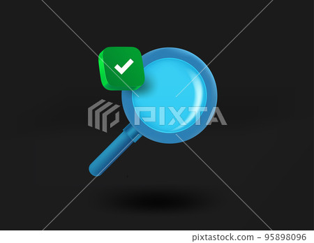 Magnifying glass with checkmark icon. 3d vector illustration 95898096