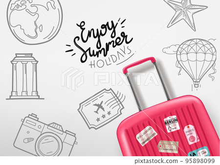 Enjoy summer holidays concept. Suitcase with sketch illustrations Enjoy summer holidays concept. Suitcase with sketch illustrations 95898099