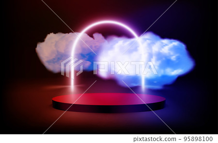 Vivid composition with circle podium and clouds. 3d vector illustration 95898100