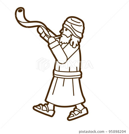 Jewish Blowing the Shofar Kudu Horn Cartoon Graphic Vector Jewish Blowing the Shofar Kudu Horn Cartoon Graphic Vector 95898204