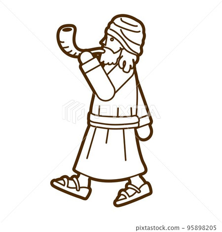 Jewish Blowing the Shofar Sheep Horn Cartoon Graphic Vector 95898205