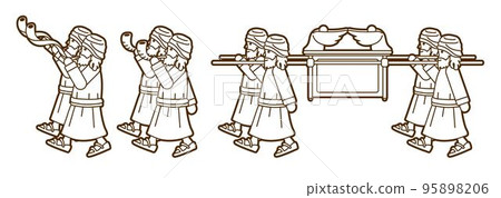 Group of Levi Carrying Ark of the Covenant and Blowing the Shofar Cartoon Graphic Vector Group of Levi Carrying Ark of the Covenant and Blowing the Shofar Cartoon Graphic Vector 95898206