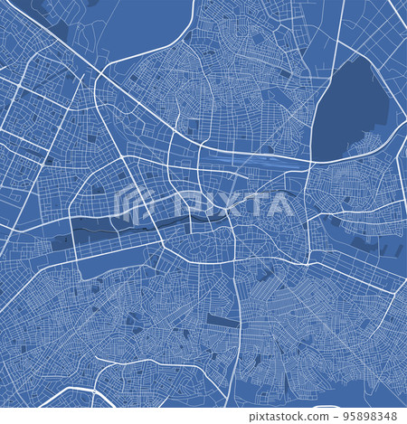 Detailed map poster of Gaziantep city, linear print map. Blue skyline urban panorama. Decorative graphic tourist map of Gaziantep territory. 95898348