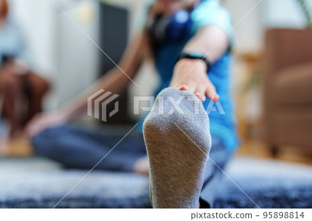 stress relief, muscle relaxation, breathing exercises, exercise, meditation, portrait of Young Asian woman relaxing her body from office work by practicing yoga by watching online tutorials stress relief, muscle relaxation, breathing exercises, exercise, meditation, portrait of Young Asian woman relaxing her body from office work by practicing yoga by watching online tutorials 95898814