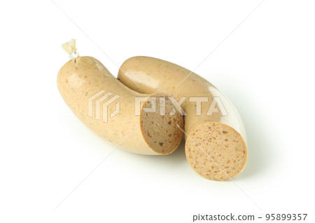 Concept of tasty food with liverwurst sausage, isolated on white background Concept of tasty food with liverwurst sausage, isolated on white background 95899357