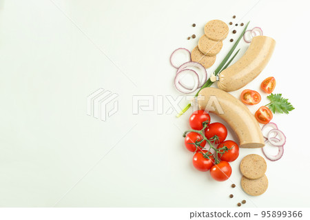 Concept of tasty food with liverwurst sausage, space for text Concept of tasty food with liverwurst sausage, space for text 95899366