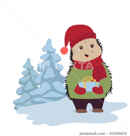 Cute hedgehog with present box.  95899835