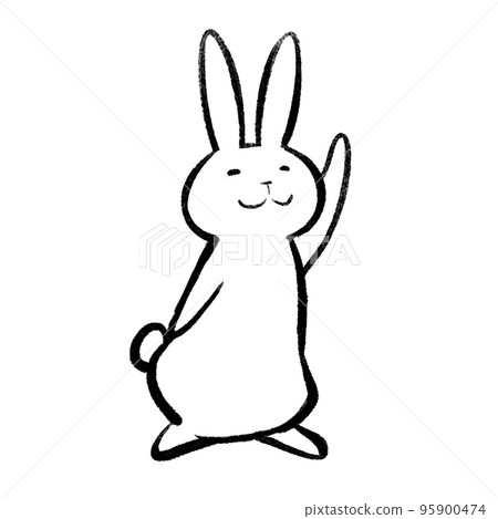 手繪可愛動物插畫素材兔子舉手兔年 手繪可愛動物插畫素材兔子舉手兔年 95900474