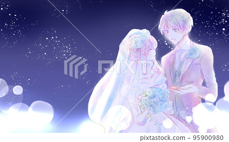 Wedding bride and groom night sky 95900980