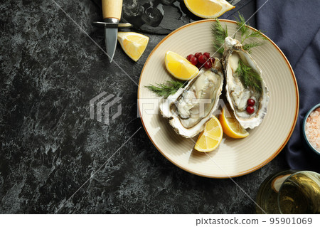 Concept of seafood, oysters, space for text Concept of seafood, oysters, space for text 95901069