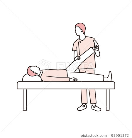 A man undergoing rehabilitation and a physical therapist A man undergoing rehabilitation and a physical therapist 95901372