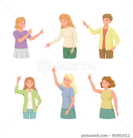 People Character Indicating Something Pointing with Index Finger as Hand Gesture Specifying Direction Vector Set People Character Indicating Something Pointing with Index Finger as Hand Gesture Specifying Direction Vector Set 95902012