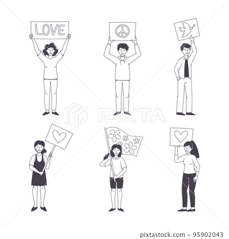 Man and Woman Character Partaking in Demonstration for Peace with Placard Vector Set Man and Woman Character Partaking in Demonstration for Peace with Placard Vector Set 95902043